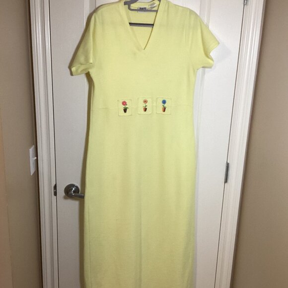 Line Two Womens Yellow Knitted Maxi Long Shift Dress Size M Short Sleeve Pull-on - Picture 1 of 9
